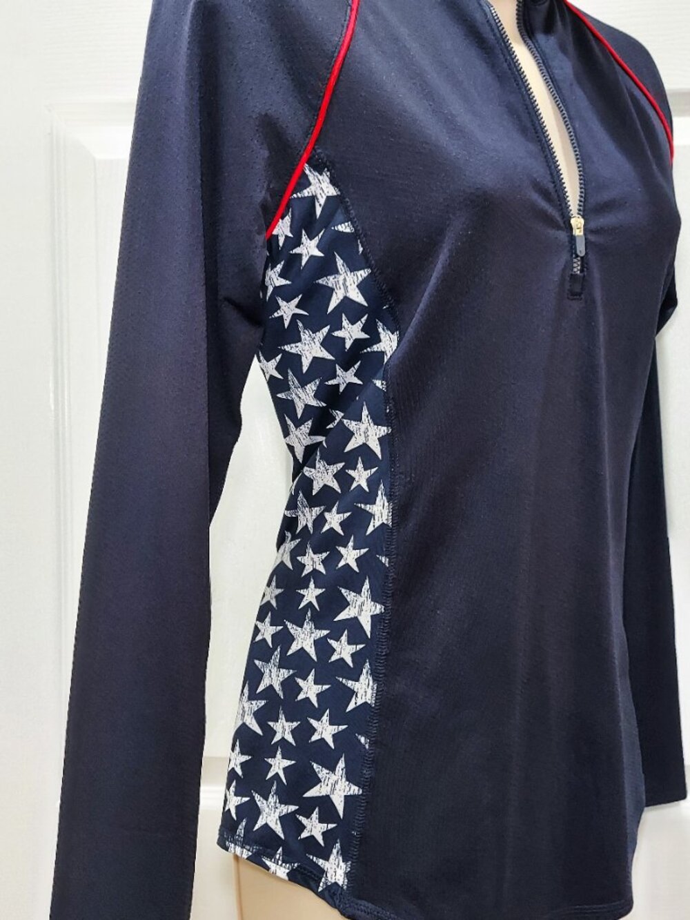 JOFIT Women's Golf Long Sleeve 3/4 Zip XS Shirt Navy Blue & White Stars
